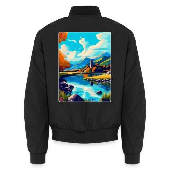Killarney Nationalpark Irland Großbritannien Reiseplakat - Unisex Bomberjacke - Schwarz - Hinten - AI Model Male 185 light (185cm)