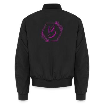 B Blumenmonogramm im Hexagonrahmen - Unisex Bomberjacke - Schwarz - Hinten - AI Model Male 185 light (185cm)