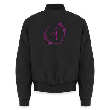 A Monogramm Hexagon Blüten - Unisex Bomberjacke - Schwarz - Hinten - AI Model Male 185 light (185cm)