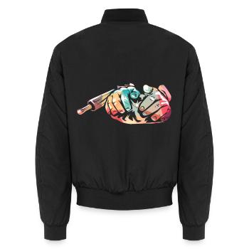 Goldbrauner Bäcker Sauerteigbrot - Unisex Bomberjacke - Schwarz - Hinten - AI Model Male 185 light (185cm)