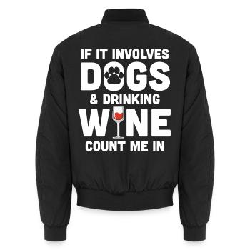 Hunde und Wein - Rotweinhund - Unisex Bomberjacke - Schwarz - Hinten - AI Model Male 185 light (185cm)