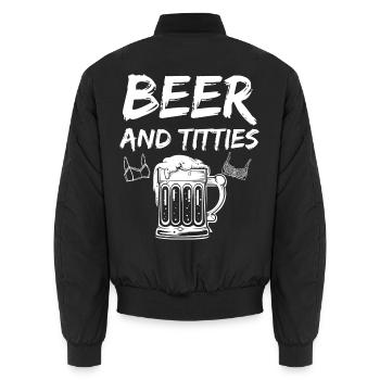 Bier und Tittie - Lustige Titties Bier Shirt - Unisex Bomberjacke - Schwarz - Hinten - AI Model Male 185 light (185cm)