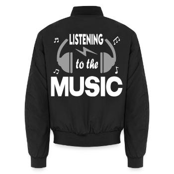 Listening to the Music Headphone DJ Kopfhörer - Unisex Bomberjacke - Schwarz - Hinten - AI Model Male 185 light (185cm)