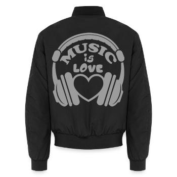Music is Love Kopfhörer Headphone DJ Herz Heart - Unisex Bomberjacke - Schwarz - Hinten - AI Model Male 185 light (185cm)