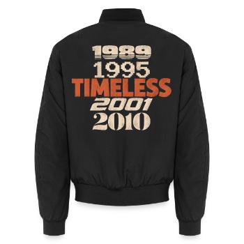 ZEITLOS — Generationen 1989–2010 - Unisex Bomberjacke - Schwarz - Hinten - AI Model Male 185 light (185cm)