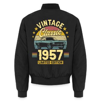Oldtimer zum 70-jährigen Jubiläum 1957 - Unisex Bomberjacke - Schwarz - Hinten - AI Model Male 185 light (185cm)