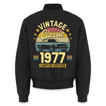 1977 50-Jahres-Jubiläums-Oldtimer - Unisex Bomberjacke - Schwarz - Hinten - AI Model Male 185 light (185cm)