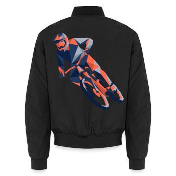 eometrische Origami-Mountainbiker-Polygonkunst - Unisex Bomberjacke - Schwarz - Hinten - AI Model Male 185 light (185cm)