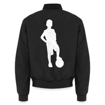 Junge mit Fussball Silhouette Symbol Hobby Kind - Unisex Bomberjacke - Schwarz - Hinten - AI Model Male 185 light (185cm)
