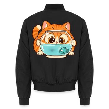 Katzenbaby am Fischglas Aquarium - Unisex Bomberjacke - Schwarz - Hinten - AI Model Male 185 light (185cm)