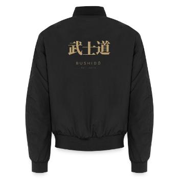 Bushido-Brush: Goldene Schrift auf Stoff - Unisex Bomberjacke - Schwarz - Hinten - AI Model Male 185 light (185cm)