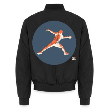 Tischtennisspieler in Aktion – Retro Stil - Unisex Bomberjacke - Schwarz - Hinten - AI Model Male 185 light (185cm)