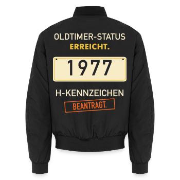 50. Geburtstag 1977 Oldtimer H-Kennzeichen  - Unisex Bomberjacke - Schwarz - Hinten - AI Model Male 185 light (185cm)