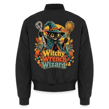 Halloween Hexenkatze Mechaniker Wizard - Unisex Bomberjacke - Schwarz - Hinten - AI Model Male 185 light (185cm)