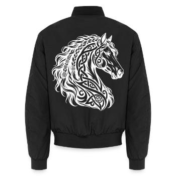 Nordischer Pferdekopf mit geflochtener Mähne und Knotenarbeit - Unisex Bomberjacke - Schwarz - Hinten - AI Model Male 185 light (185cm)