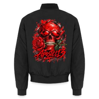 Red Skull Rose – Gothic Rock Streetwear - Unisex Bomberjacke - Schwarz - Hinten - AI Model Male 185 light (185cm)