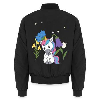 Einhorn Blumen Kinder märchenhaft Kornblume - Unisex Bomberjacke - Schwarz - Hinten - AI Model Male 185 light (185cm)