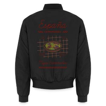Migas Extremeñas - Unisex Bomberjacke - Schwarz - Hinten - AI Model Male 185 light (185cm)