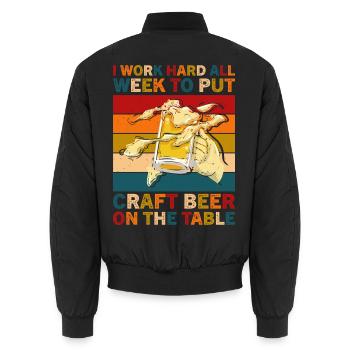 Craft Beer am Tisch Retro-Motiv - Unisex Bomberjacke - Schwarz - Hinten - AI Model Male 185 light (185cm)