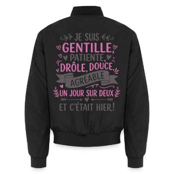 Ich bin freundlich, geduldig und witzig, humorvolle Frau - Unisex Bomberjacke - Schwarz - Hinten - AI Model Male 185 light (185cm)