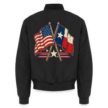 Kreuzende Flaggen USA Texas - Unisex Bomberjacke - Schwarz - Hinten - AI Model Male 185 light (185cm)