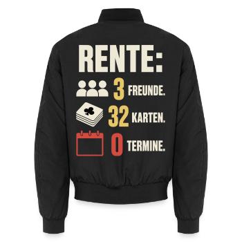 Rente 3 Freunde 32 Karten 0 Termine – Skat - Unisex Bomberjacke - Schwarz - Hinten - AI Model Male 185 light (185cm)