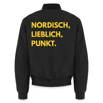 Auf den Punkt GELB - Unisex Bomberjacke - Schwarz - Hinten - AI Model Male 185 light (185cm)