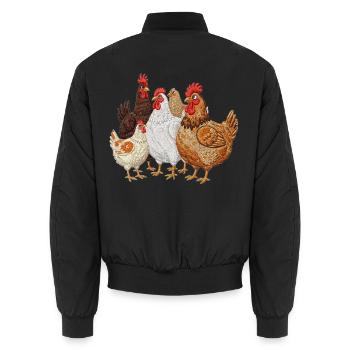 Hühnerfamilie Stickerei - Unisex Bomberjacke - Schwarz - Hinten - AI Model Male 185 light (185cm)