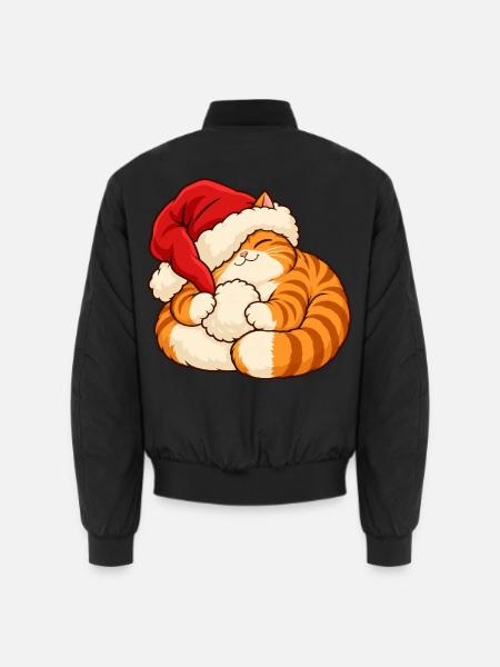 Weihnachten - Schlafendes Weihnachtskätzchen - Unisex Bomberjacke - Schwarz