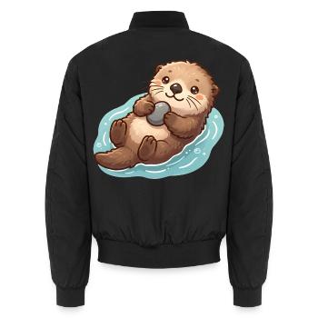 Süßer Otter mit Stein - Unisex Bomberjacke - Schwarz - Hinten - AI Model Male 185 light (185cm)