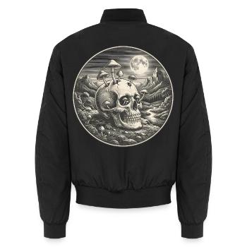 Totenkopf mit Pilzen im Mondlicht - Unisex Bomberjacke - Schwarz - Hinten - AI Model Male 185 light (185cm)