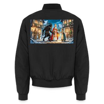 Nikolaus und Krampus beginnen eine Tradition - Unisex Bomberjacke - Schwarz - Hinten - AI Model Male 185 light (185cm)