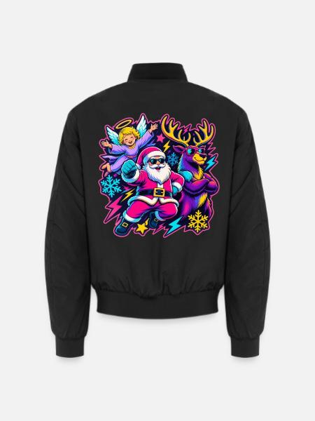 Neon-Weihnachtsabenteuer mit Santa und Elch - Unisex Bomberjacke - Schwarz