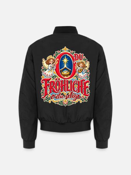O du fröhliche Weihnachtspullover Engel Krippe - Unisex Bomberjacke - Schwarz
