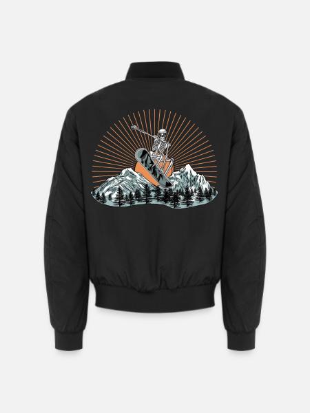 Skelett-Snowboarder über Berglandschaft - Unisex Bomberjacke - Schwarz