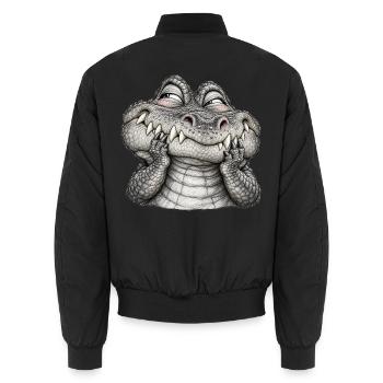 Schüchternes Krokodil mit einem schelmischen Lächeln – Zeichnung - Unisex Bomberjacke - Schwarz - Hinten - AI Model Male 185 light (185cm)