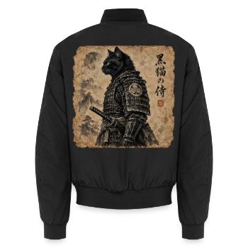 Samurai Japan Katze - Unisex Bomberjacke - Schwarz - Hinten - AI Model Male 185 light (185cm)