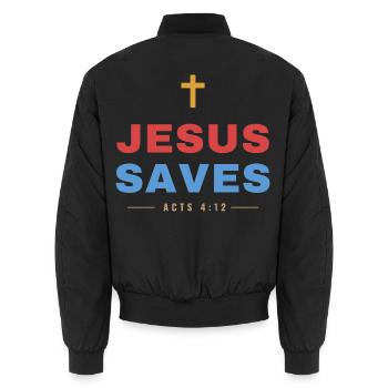 Jesus Saves – Acts 4:12 Christian - Unisex Bomberjacke - Schwarz - Hinten - AI Model Male 185 light (185cm)