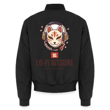 Lo-Fi Kitsune Fuchsmaske Kopfhörer Beats - Unisex Bomberjacke - Schwarz - Hinten - AI Model Male 185 light (185cm)