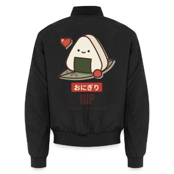 Onigiri 1UP Extra Life Pixel Heart Kawaii - Unisex Bomberjacke - Schwarz - Hinten - AI Model Male 185 light (185cm)