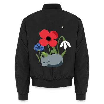 Katze Blumen Kinder Schlafen Haustiermotiv - Unisex Bomberjacke - Schwarz - Hinten - AI Model Male 185 light (185cm)