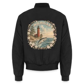 Michigan – Great Lakes USA State Vintage Art - Unisex Bomberjacke - Schwarz - Hinten - AI Model Male 185 light (185cm)