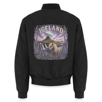 Iceland Reise – Island Nordlicht Natur - Unisex Bomberjacke - Schwarz - Hinten - AI Model Male 185 light (185cm)