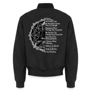 Mandala Buddha Affirmationen - Unisex Bomberjacke - Schwarz - Hinten - AI Model Male 185 light (185cm)