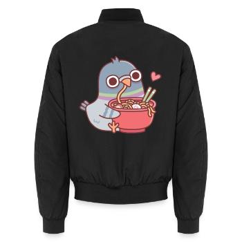 Süße Derpy-Taube liebt es, Ramen-Nudeln zu essen - Unisex Bomberjacke - Schwarz - Hinten - AI Model Male 185 light (185cm)
