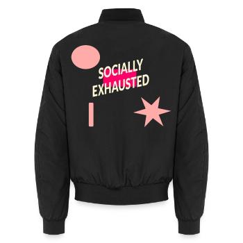 sozial erschöpft - Unisex Bomberjacke - Schwarz - Hinten - AI Model Male 185 light (185cm)