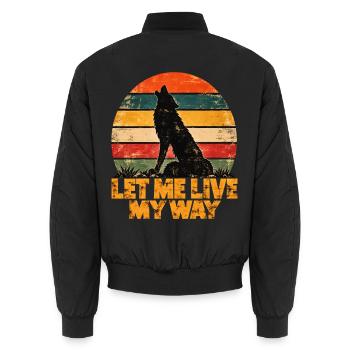 Wolf – Let Me Live My Way – Vintage-Retro - Unisex Bomberjacke - Schwarz - Hinten - AI Model Male 185 light (185cm)