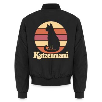 Katzenmami – Katze vor Retro-Sonne - Unisex Bomberjacke - Schwarz - Hinten - AI Model Male 185 light (185cm)