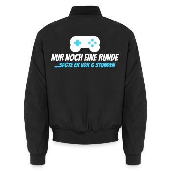 Nur noch eine Runde – sagte er vor 6 Stunden - Unisex Bomberjacke - Schwarz - Hinten - AI Model Male 185 light (185cm)