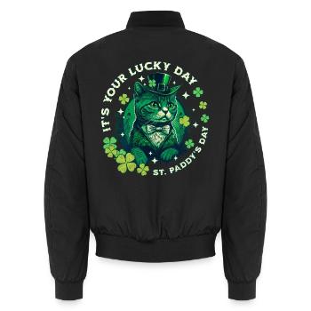 Glückskatze zum St. Patrick's Day - Unisex Bomberjacke - Schwarz - Hinten - AI Model Male 185 light (185cm)